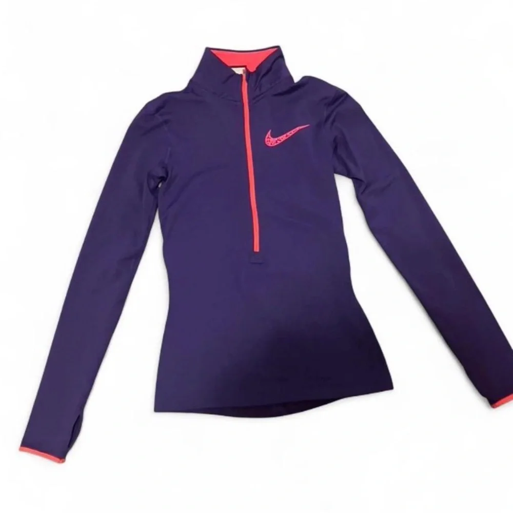 Nike Dark Purple 1/4 Zip-Up Dri-Fit Top with Pink Highlights‎